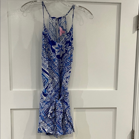 Lilly Pulitzer Blue and White Floral Romper Size Small - Picture 2 of 5